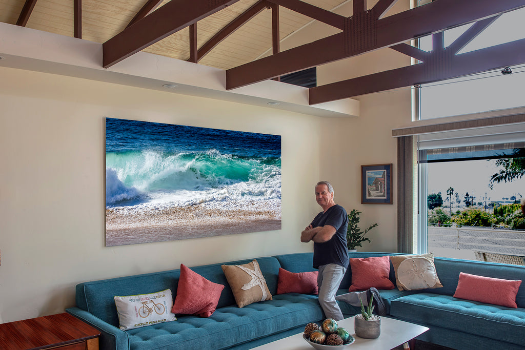 The artist in Oceanside with Breck's Wave on the wall. One of our most popular pieces of Pacific Ocean fine art. Looking toward the jetty at The Wedge in Newport Beach is a place local surfers know as Cylinders. Here it is in all its surf-worthy glory. 