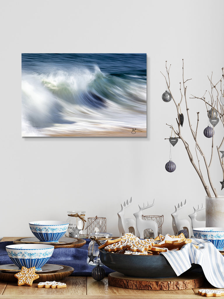 With the look of a fine painting of old, Painter's Stroke coastal fine art captures the eye and the imagination as the focal point in any room as the sea spray bursts off the crest of the wave. Part of our Impressions Collection, fine art collectors have commented how this work is timeless, yet current all at once. Available on metal canvas up to 12 ft. wide.