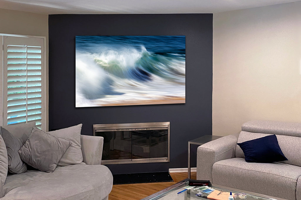 On the wall in Irvine, California. With the look of a fine painting of old, Painter's Stroke captures the eye and the imagination as the focal point in any room as the sea spray dances off the crest of the wave. Our fine art collectors have commented how the work is timeless, yet current all at once. 