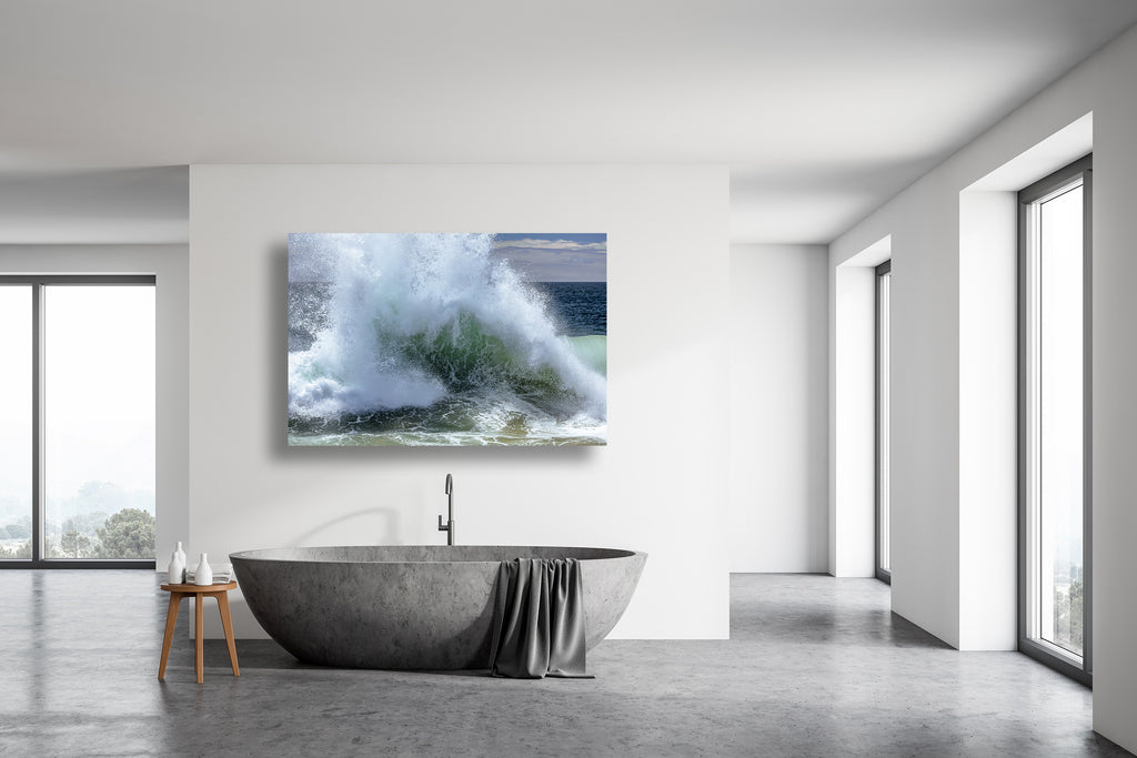 Coastal day spa art. - The power of a monster wave at the world famous Wedge in Newport Beach and the force it bursts upon the shore is the subject of this fine artwork. 