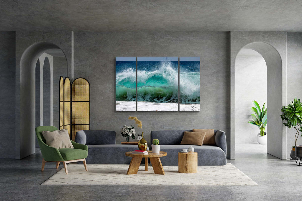 Sea Gem Triptych Big Ocean Wave Fine Art at 8 ft. x 64 in.
