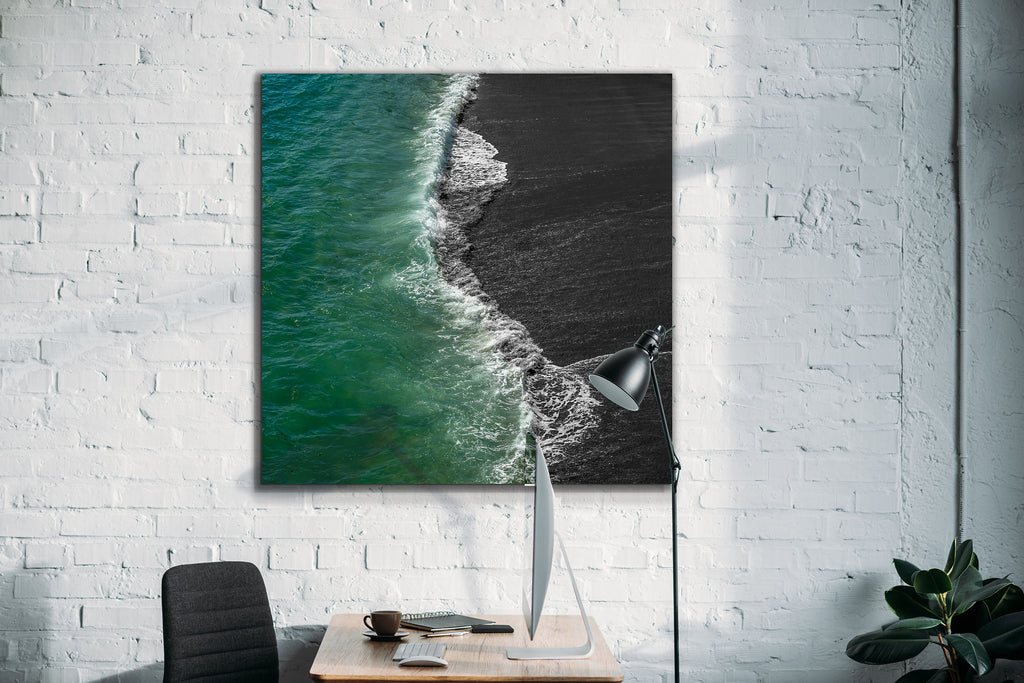 Popular with corporate clients and and in coastal homes, Simple Pleasures SQ Silvertone is available in sizes up to 4 ft. x 4 ft. HD clarity and unmatched richness of color set this fine art apart. It is also finished on the highest-quality aluminum canvas available.  