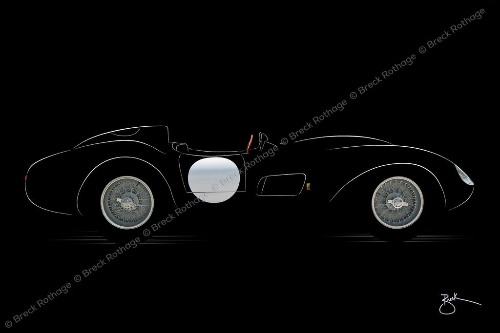 Testa Rossa fine art features a 1958 Ferrari 250 Testa Rossa race car — one of only 33 in the world. In November 1957, the all new 250 Testa Rossa was revealed to the world where the Scaglietti bodywork made it an immediate superstar.