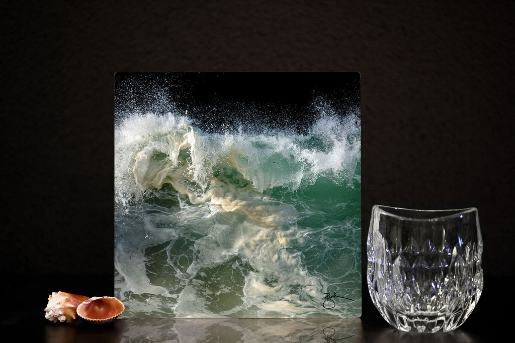 Original Nightlife At The Wedge Tabletop Fine Art by Breck Rothage infused to high-grade, fine art metal canvas sizes 8 in. x 12 in., with a kickstand prop on the back for tabletop display.